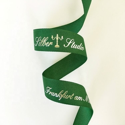 Custom Logo 25mm Grosgrain Polyester Ribbon 3d Gold Foil Printing For Packaging