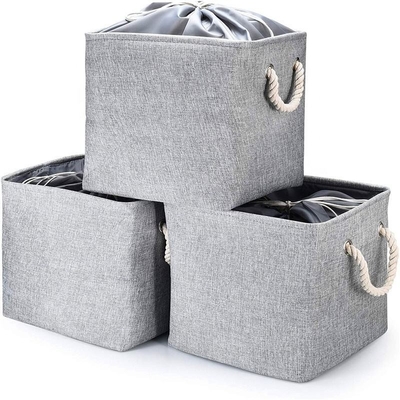 Collapsible Linen Storage Basket With Cotton Rope Handles For Toys