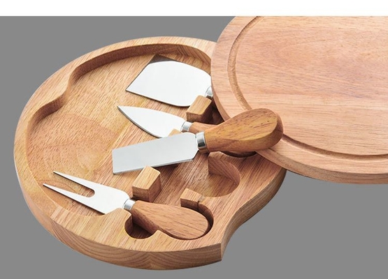 Round Bamboo Swiveling Cheese Board And Knife Set Housewarming Gift