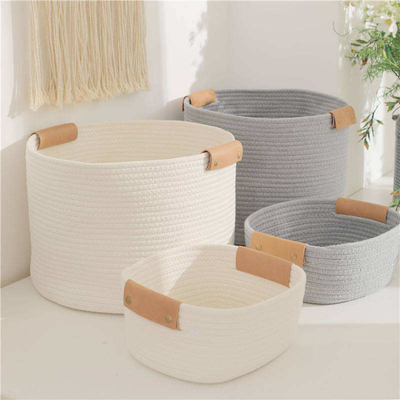 Decorative Containers KingWell Handwoven Storage Basket With Leather Handles