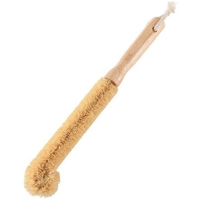 Elbow Design Bamboo Kitchen Brush Long Handle Coconut Glass Bottle Cleaning