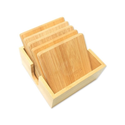 Lfgb 4" Bamboo Coasters With Matching Coaster Holder Sleek