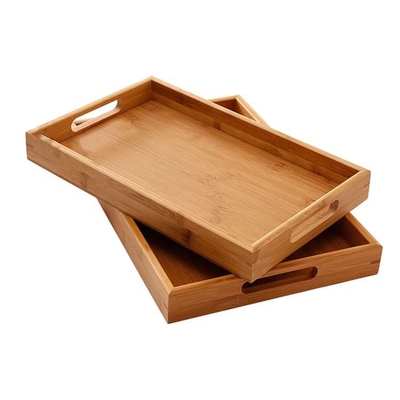 Food 35*22cm Bamboo Kitchen Storage Wooden Woven Serving Trays Ergonomic Grip Handles