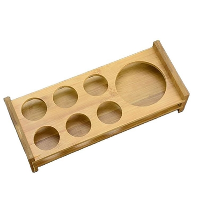 7 Holes Paddle Shot Bamboo Wine Glass Holder Beer Cup Serving Tray With Handle