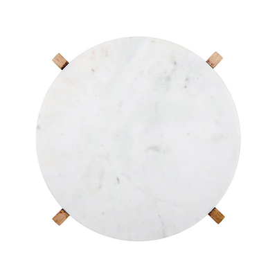 2 Piece Set Marble Round Serving Tray With Mango Wood Stand