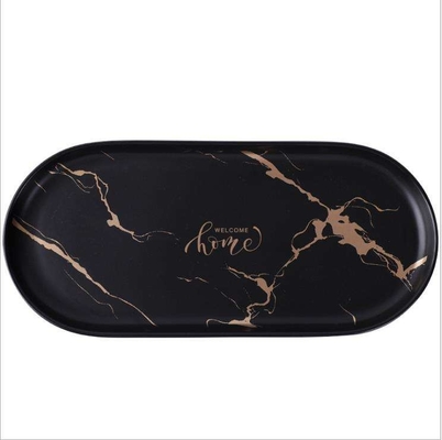 Black Marble Lead Free Ceramic Serving Tray Round Oval Non Toxic