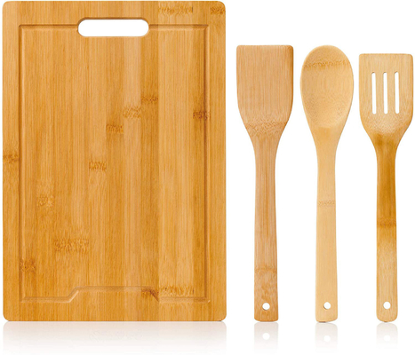 Extra Large Kitchen Bamboo Wood Cutting Board With 3 Pcs Utensils Set