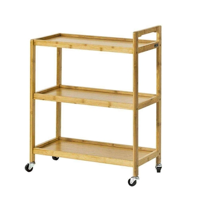 3 Tier Storage Bamboo Kitchen Shelf / Rack 58.1x30.2x76.4cm With Wheels