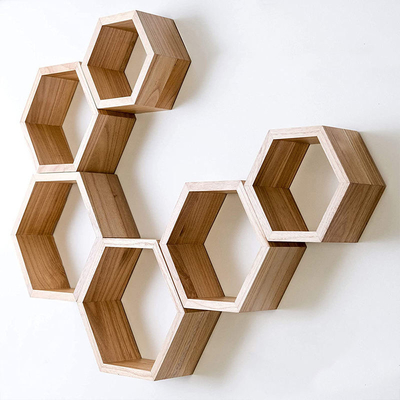 Storage Paulownia Wooden Hexagon Shelves Rack Decorative High Stiffness