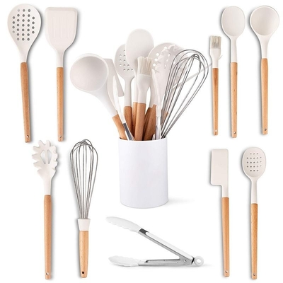 Silicone Kitchenware Wood Kitchen Tools With Wooden Handle 12pcs Set