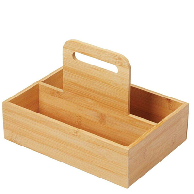 Wood Light Weight Bamboo Food Storage Container Divided Bin With Carrying Handle