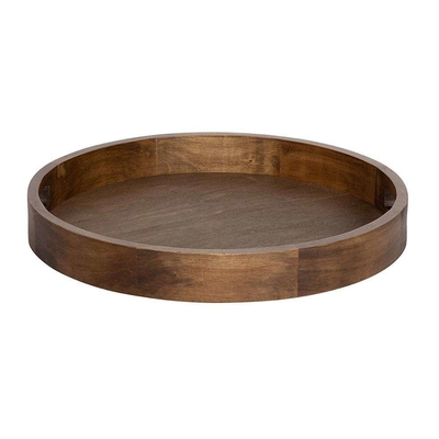 Brown Round Walnut Rustic Wood Serving Tray Food With Handles