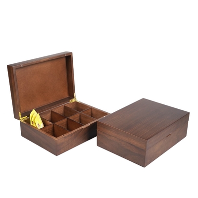 Walnut Tea Bags Wooden Storage Case With 8 Compartment
