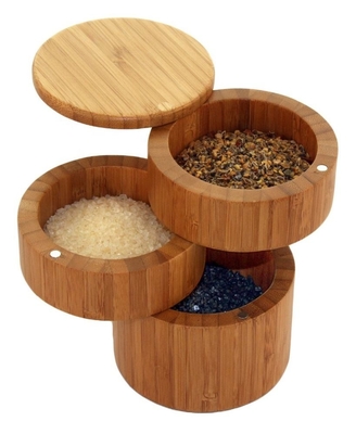 Round 3 Tiered Natural Bamboo Storage Drying Boxes With Removeable Lids