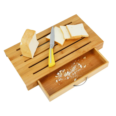 Bamboo Water Resistance Baguette Bread Board Cutting With Tray Drawer