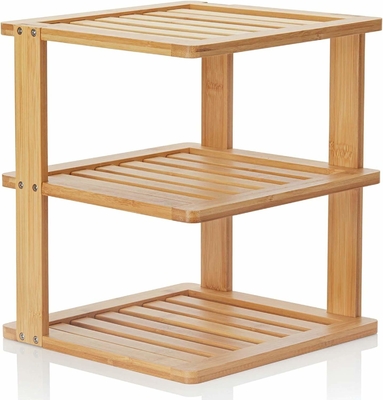 Bamboo Free Standing Wood Rack , Kitchen Countertop Corner Shelf 10x10x11.5 Inches