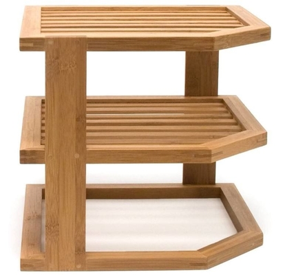 3 Tier Drainer Drying Wooden Dish Rack For Plate Bamboo Kitchen Corner Organizer Shelf