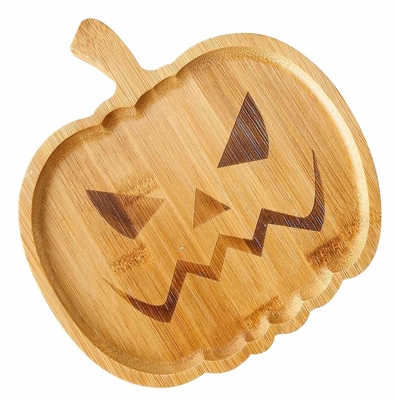 Halloween Pumpkin Bamboo Serving Platter Wooden Appetizers Board Sustainable