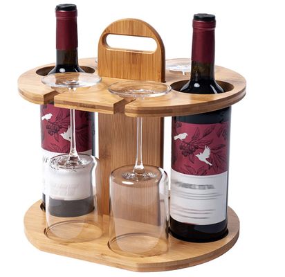 11.8x9.8x11.8 Inch Wooden Wine Rack Wine Storage Set Holds 2 Bottles And 4 Glasses