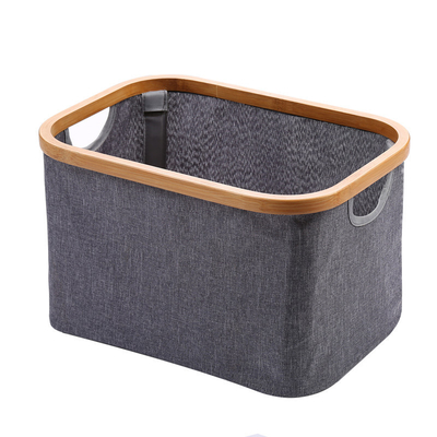 Rectangle Fiber Rod Collapsible Bamboo Laundry Hamper With Lid 40*33*45cm