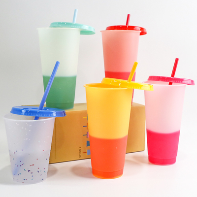 16oz 24oz Plastic Drinking Glasses Reusable Changing Color Cup 10*6*19cm