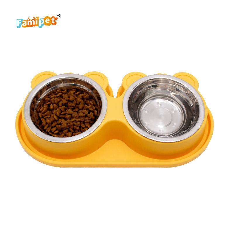 Non Slip Pet Double Bowl Stainless Steel Feeder Dog Food