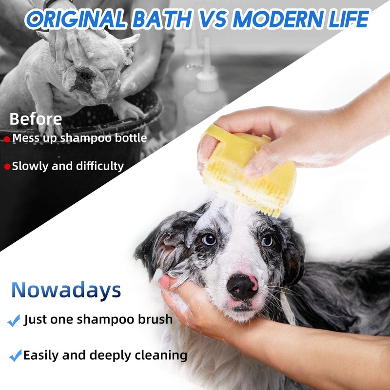2 In 1 Pet Bath Brush Shampoo Massage Dispenser Soft Silicone Grooming
