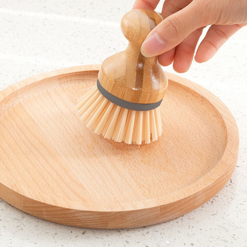 Bamboo Dish Scrub Brush with Soap Dish, Kitchen Dish Scrubber Cleaning Brush Set for Washing Dish, Cast Iron Pan/Pot