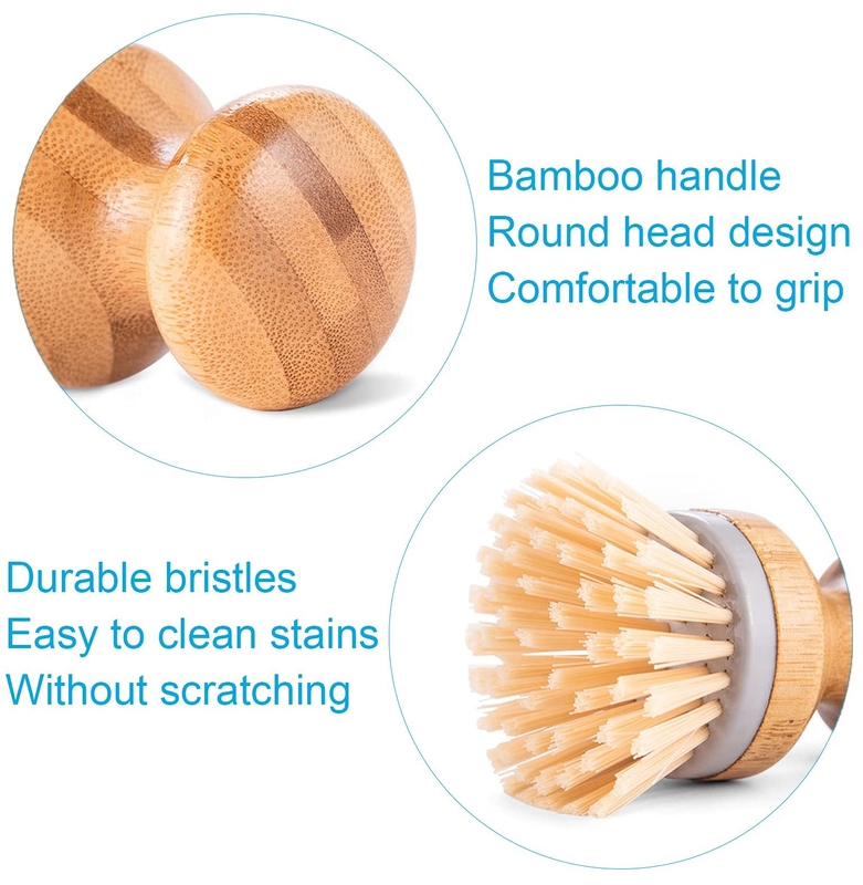 Dish Brush Bamboo Dish Scrubber Kitchen Scrub Brush for Cleaning Dishes, Pots, Pans, Sink and Vegetables