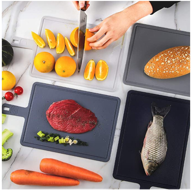 Hot Selling 4 in 1 chopping board color coded plastic pp chopping blocks kitchen cutting board set