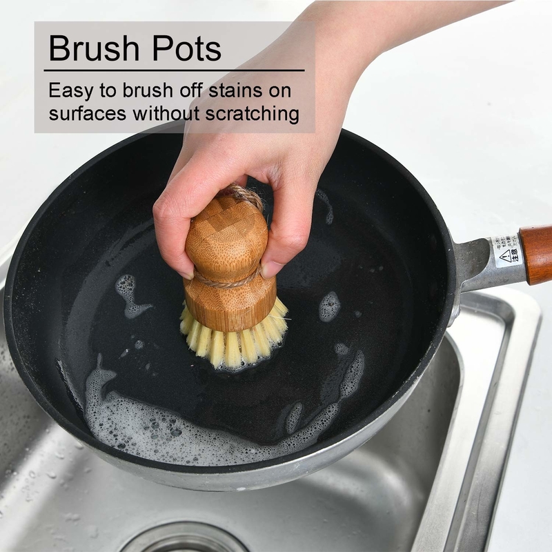 Natural Sisal Bristle Bamboo Dish Brush Washing Cast Iron Pan / Pot