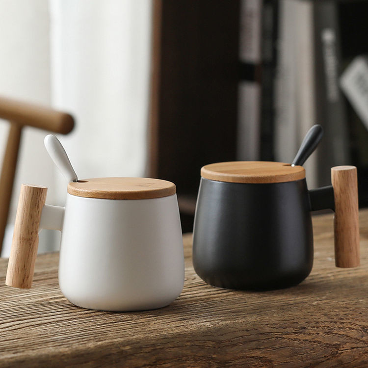 Custom Nordic Insulated Coffee Mug Ceramic Matte White Black 13oz