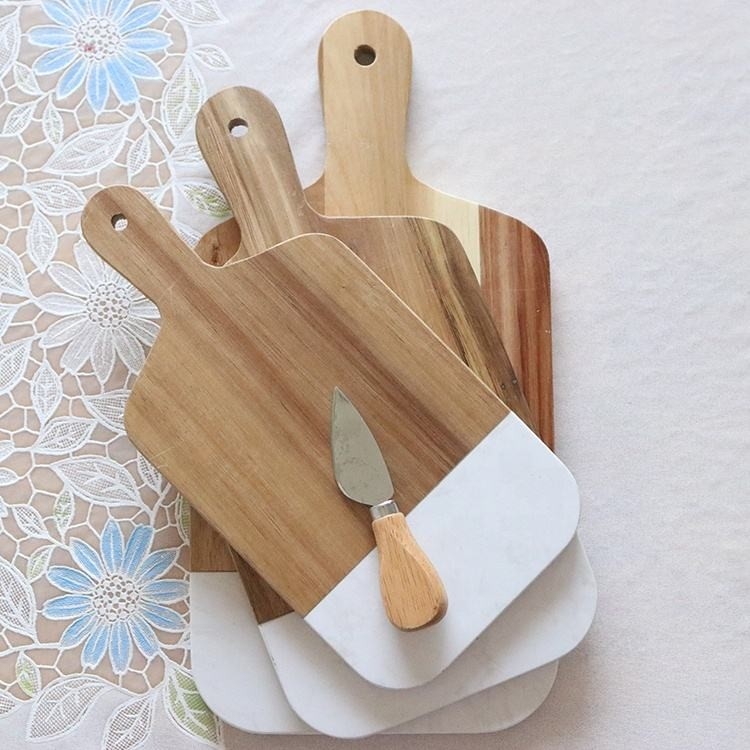 Kingwell Natural Stone White Marble Wood Vegetable Cutting Board With Knife Set