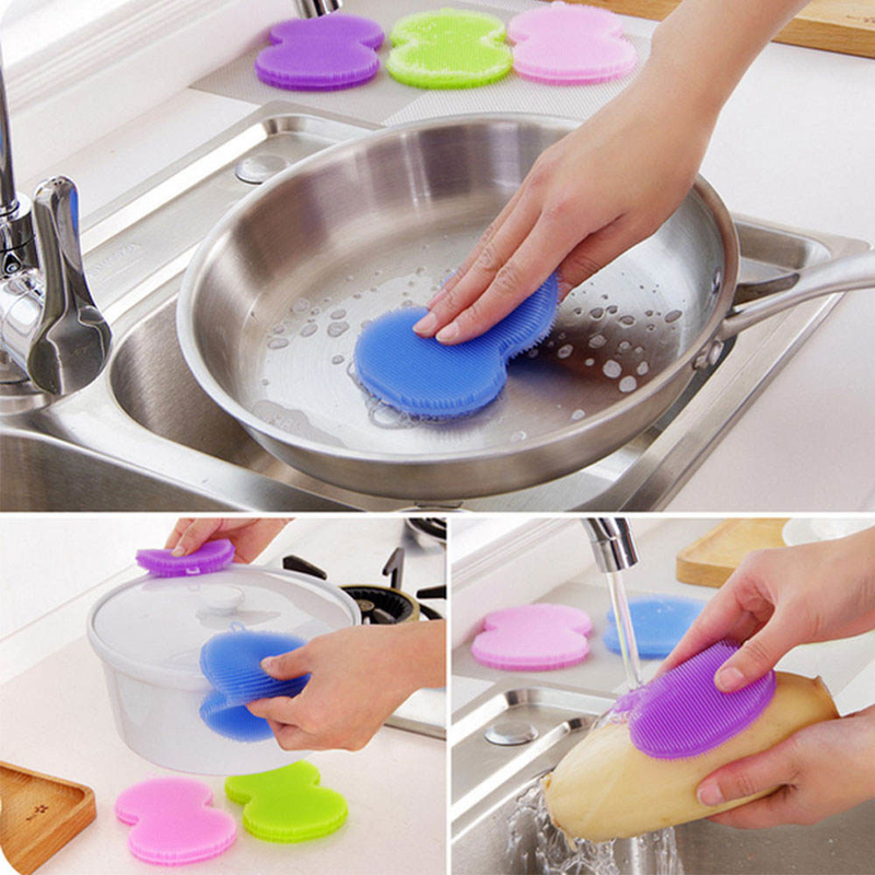 Antibacterial Round Silicone Dish Cleaning Brush , Utensil Cleaner Brush