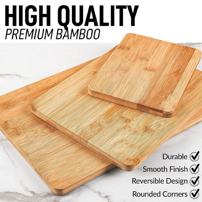 Kingwell 3 piece multifunctional chopping board set with built in handle bamboo cutting board set