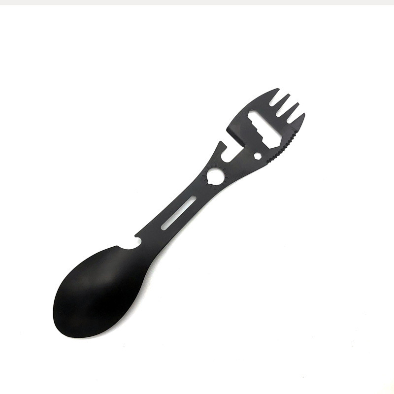 Multi Functional Stainless Steel Camping Utensils Spoon Fork Can Opener Serrated Knife Wrench