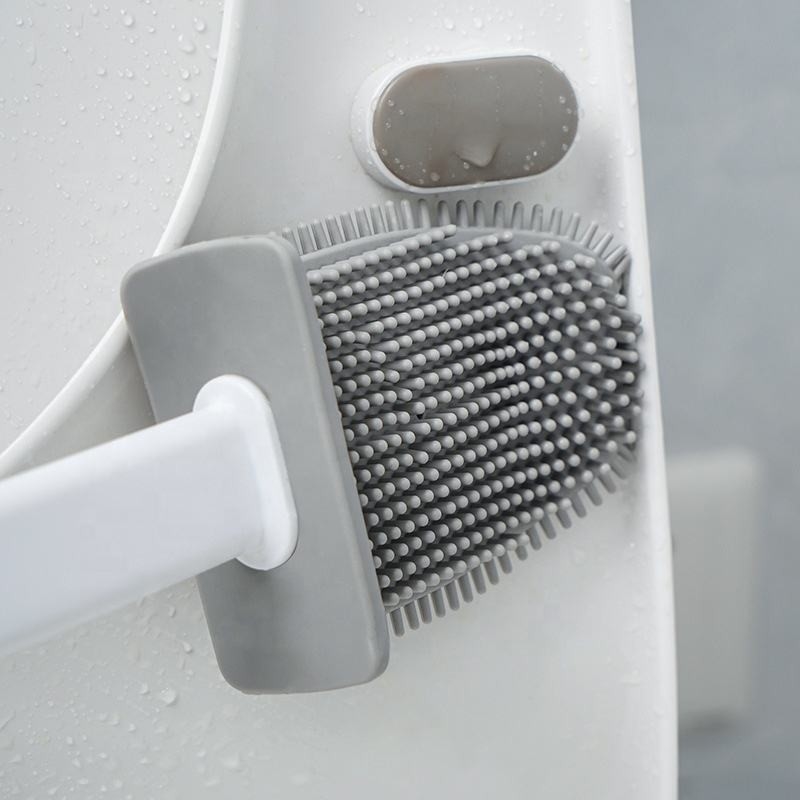 Deep Cleaning Silicone Toilet Brush Set Leakproof Holder Wall Mounted Holder