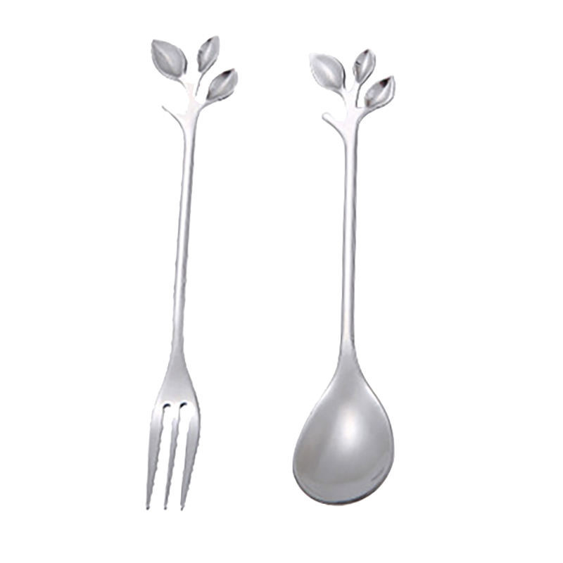 Leaf Shape Ss 410 Spoon And Fork Set 13.5x2inch Customized