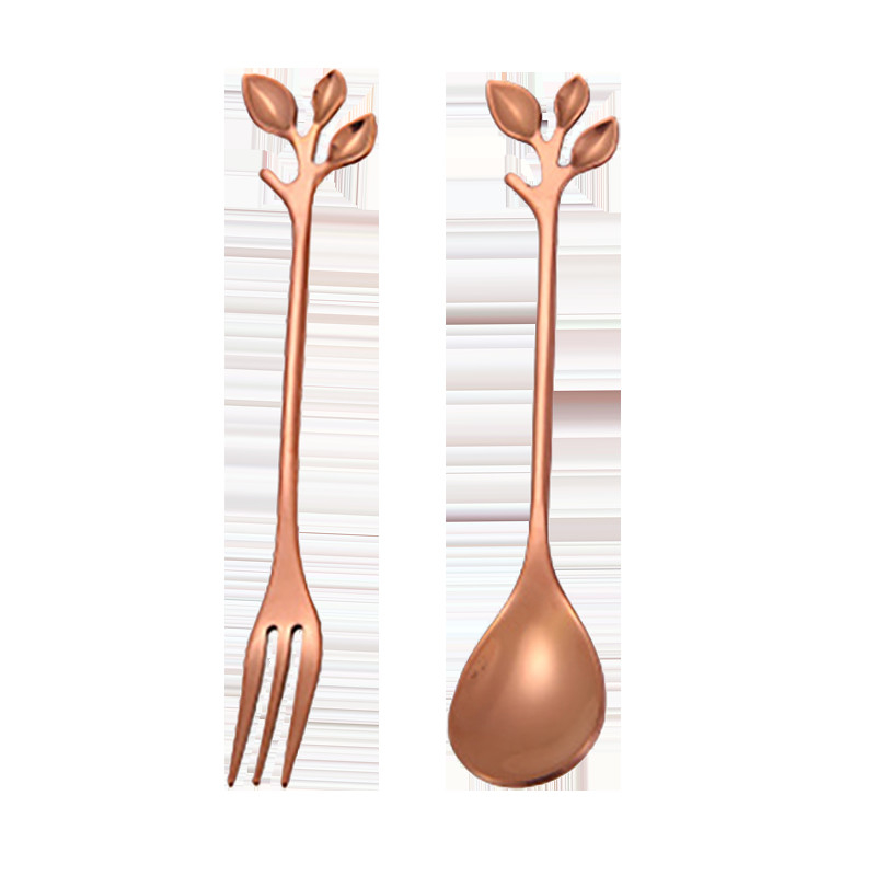 Leaf Shape Ss 410 Spoon And Fork Set 13.5x2inch Customized