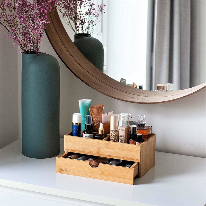 Cosmetic Removable Dividers Wooden Makeup Organizer Waterproof With Drawer