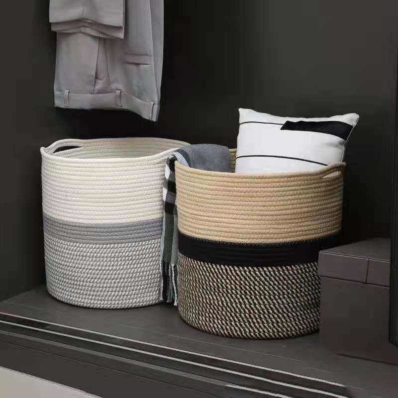 Custom Logo Cotton Rope OEM Laundry Storage Baskets Woven With Handle