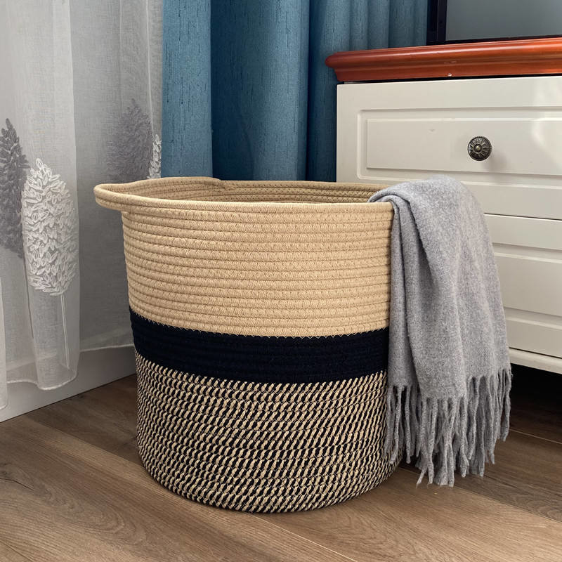 Custom Logo Cotton Rope OEM Laundry Storage Baskets Woven With Handle