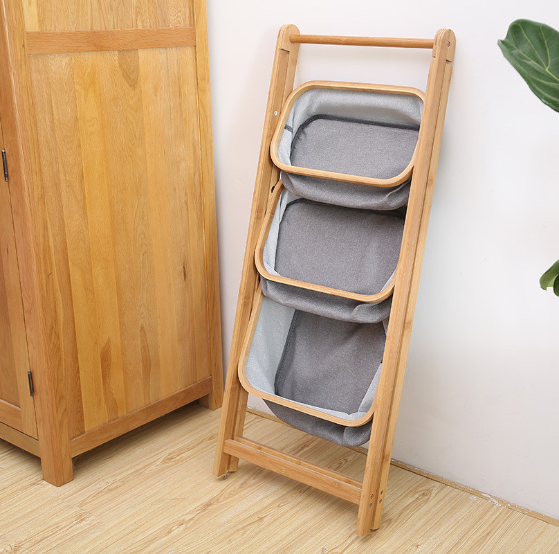 Washing 3 Layer Oxford Bamboo Laundry Hamper With Stand