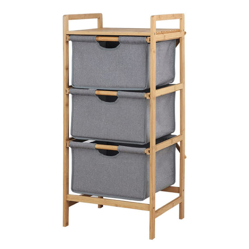 Three Layers Bamboo Laundry Basket Bathroom Shelf Storage Waterproof With Handle