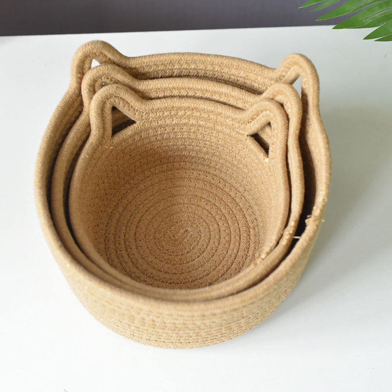 99.99% Cotton Thread Basket Woven Rattan Cat Ear Round