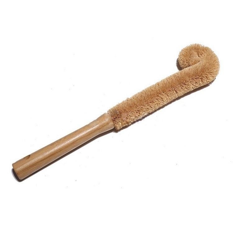 Elbow Design Bamboo Kitchen Brush Long Handle Coconut Glass Bottle Cleaning