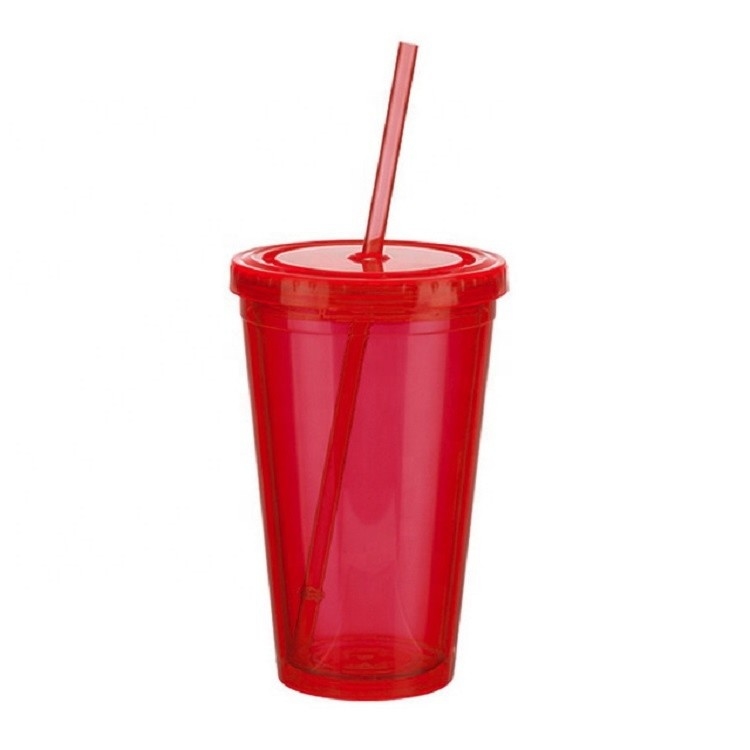 Red Pink 500ml Plastic Drinking Glasses Tumbler Cups Double Wall