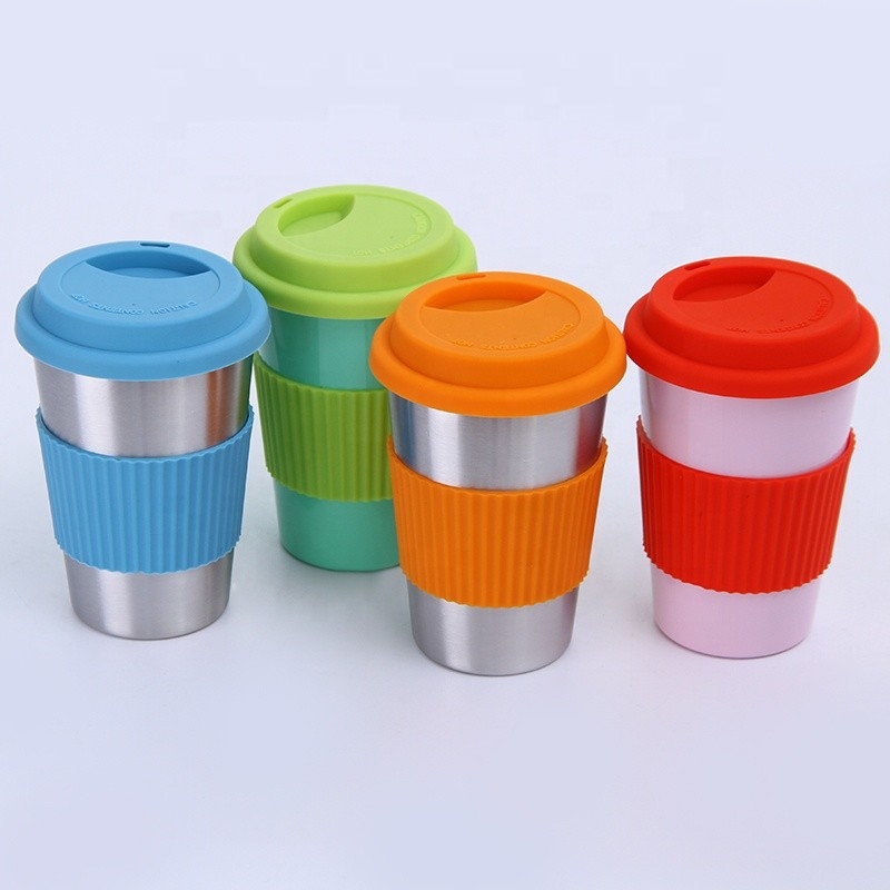 8oz 12oz 16oz Stackable Coffee Stainless Steel Thermos Cup With Silicone Lid
