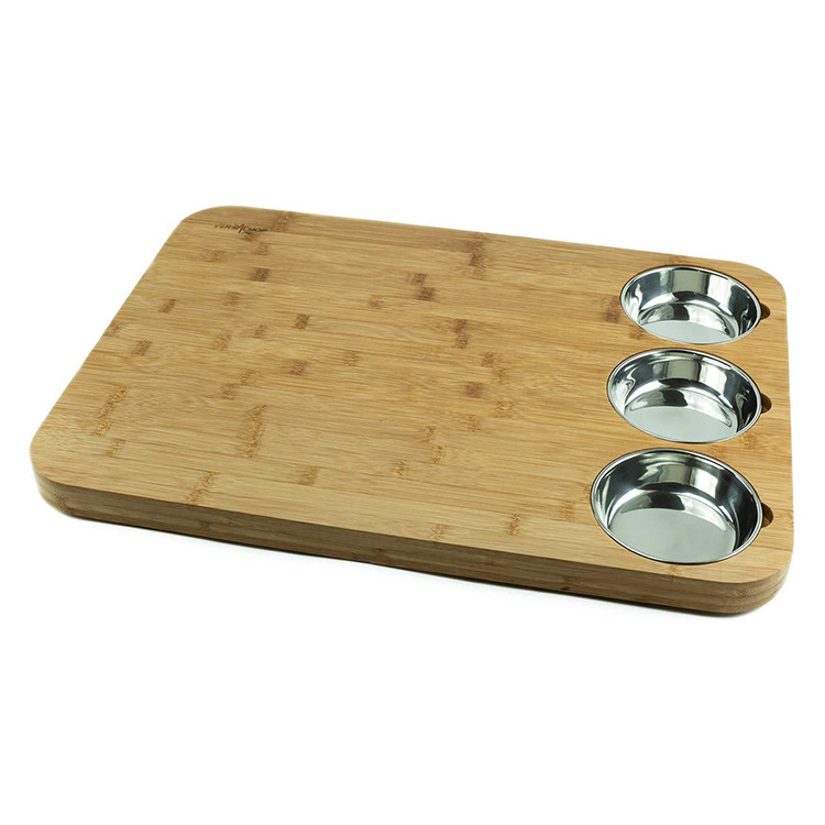Kitchen Moso Bamboo Butcher Block With Stainless Steel Bowls OEM