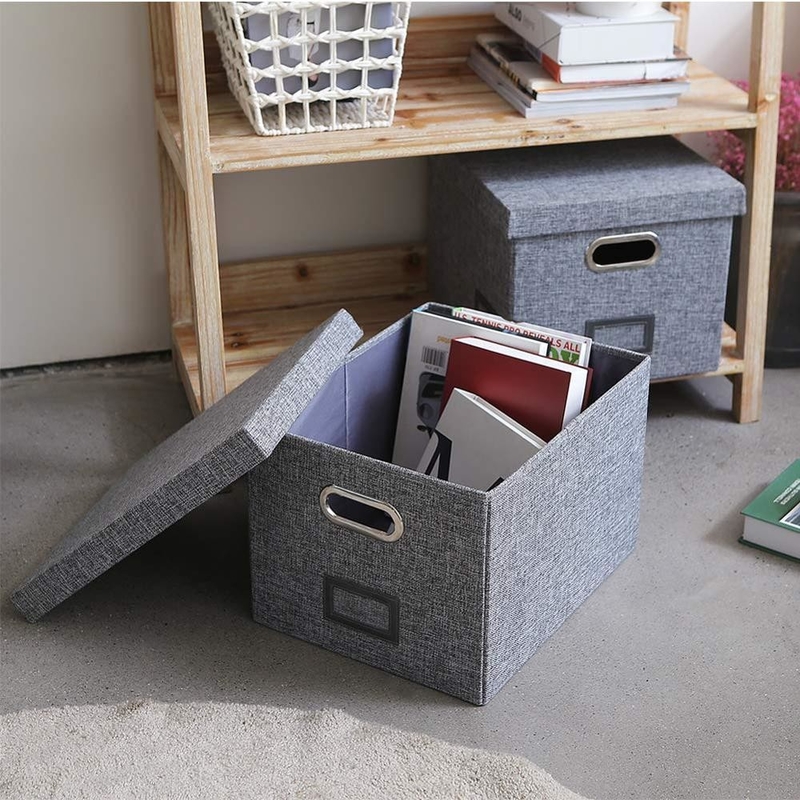 Collapsible File 210D Oxford Fabric 100% Linen Storage Boxes Grey OEM